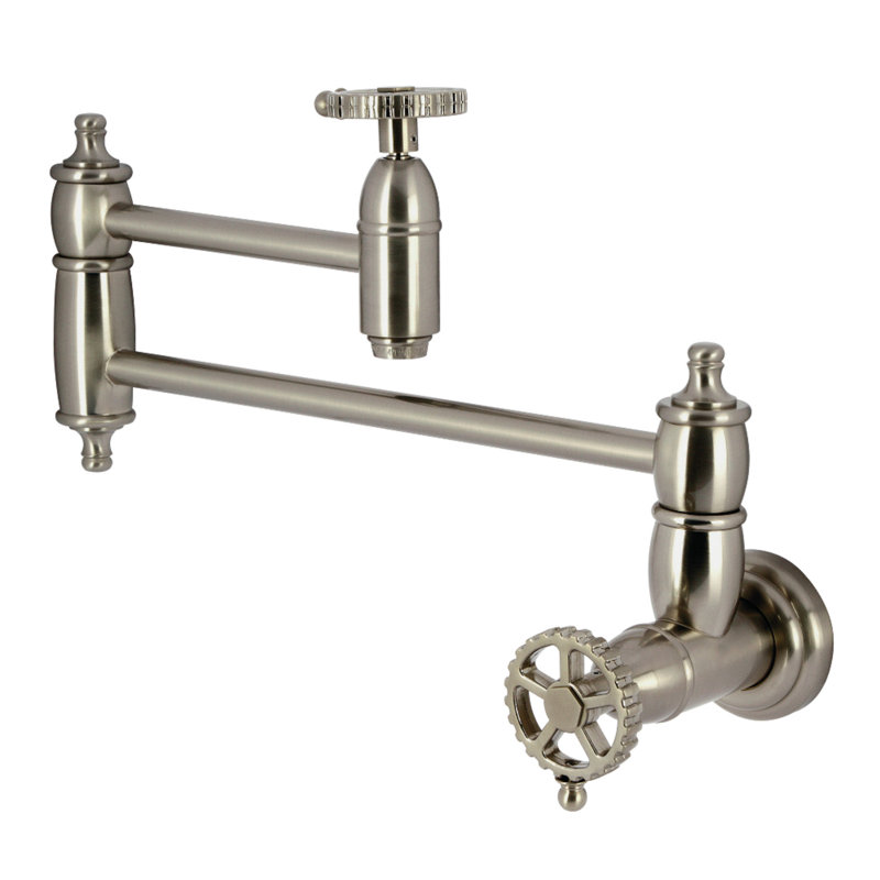 Kingston Brass Fuller Two-Handle 1-Hole Wall Mount Pot Filler Faucet, Brushed Nickel