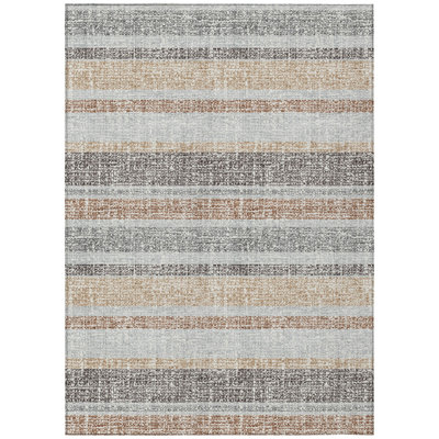 5' X 8' Gray And Silver Striped Washable Indoor Outdoor Area Rug