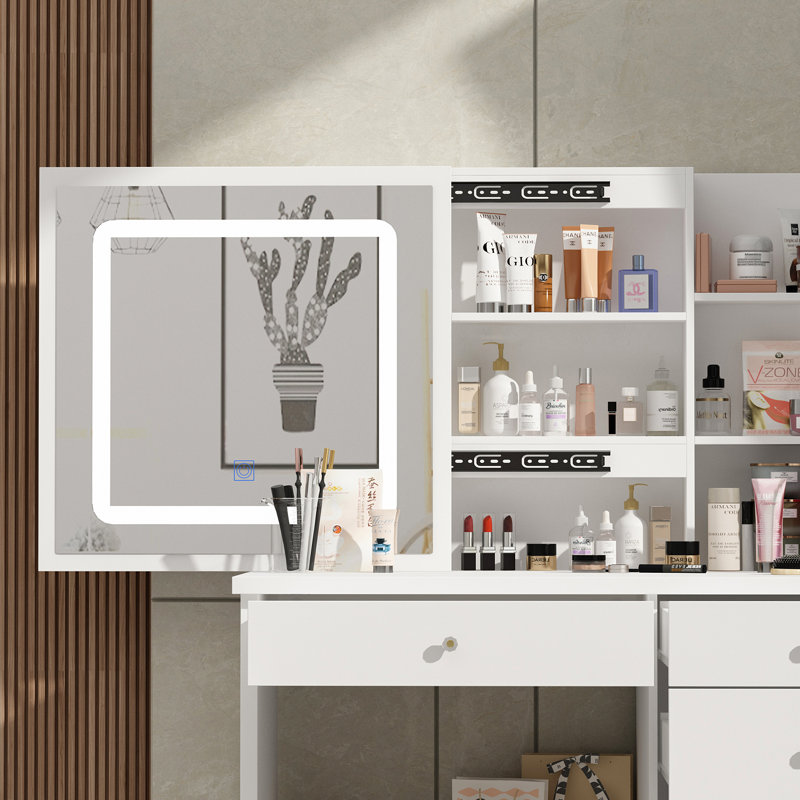 39.4'' Wide Makeup Vanity Set with Stool and Mirror
