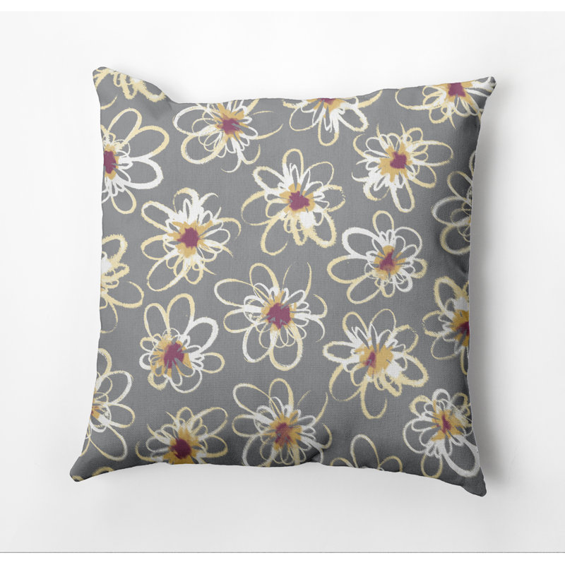 Botanical Blooms Geometric Indoor/Outdoor Reversible Throw Pillow, 16"x16", Gray