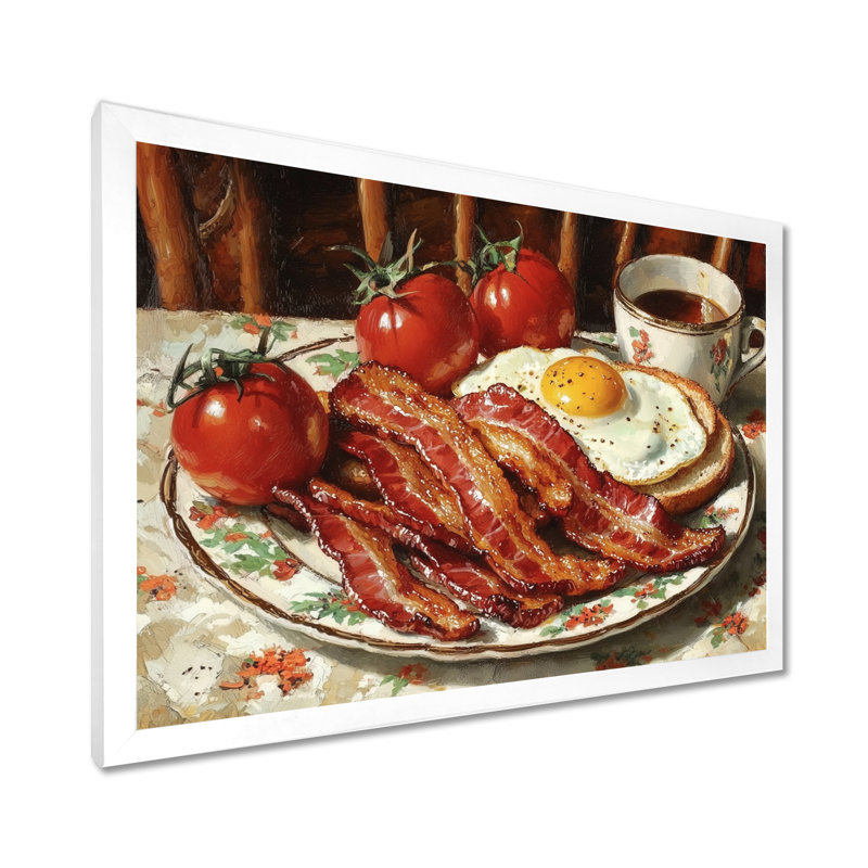 1950 s, petit-déjeuner américain rétro, art mural petit-déjeuner, H 34 po x l 44 po, Cadre simple, Blanc