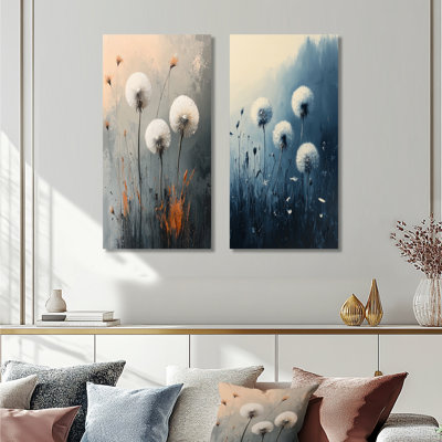 Pissenlit silencieux dans un minimalisme I - ensemble d'art mural en métal floral blanc de 2