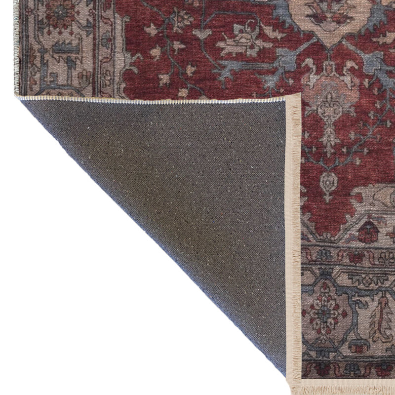 Tapis décoratif rétro bourgogne, Tapis de couloir 3 pi 3,37 po x 9 pi 10,11 po