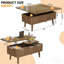 Table basse 3-en-1 à plateau relevable - convertible en table de salle à manger, rangement - noyer