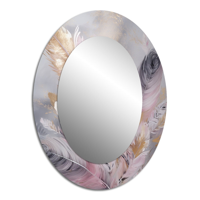 Miroir mural rose avec plumes roses Wanderlust, 40 po x 30 po