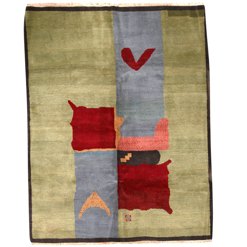 Hand Knotted Wool Area Rug in Multi