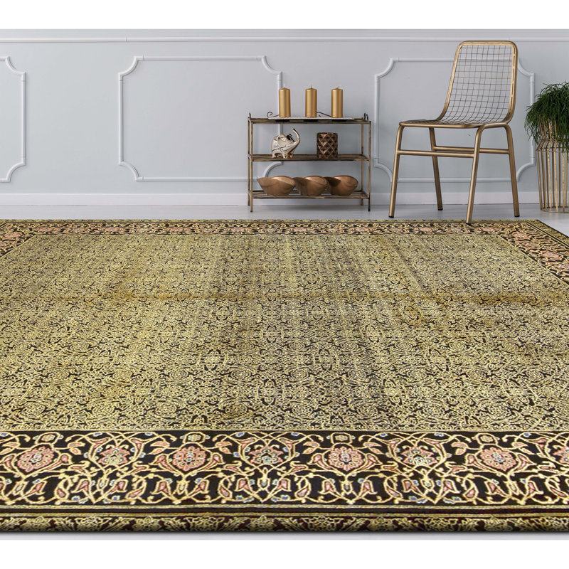 Tapis chameau et vert noué à la main de haute qualité