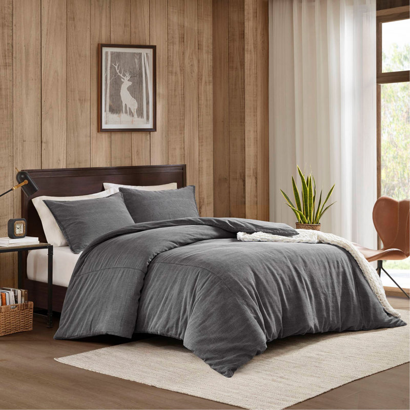 Ensemble de housse de couette en sergé lavé 3 pièces pour lit double / grand, 100% coton respirant pour un confort toutes saisons et une élégance intemporelle