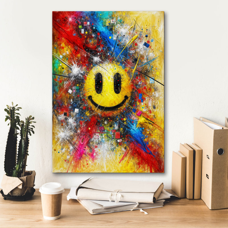 «Smiley Face» par Rey Klimt, art mural sur toile, H 26 po x l 18 po x P 0,75 po