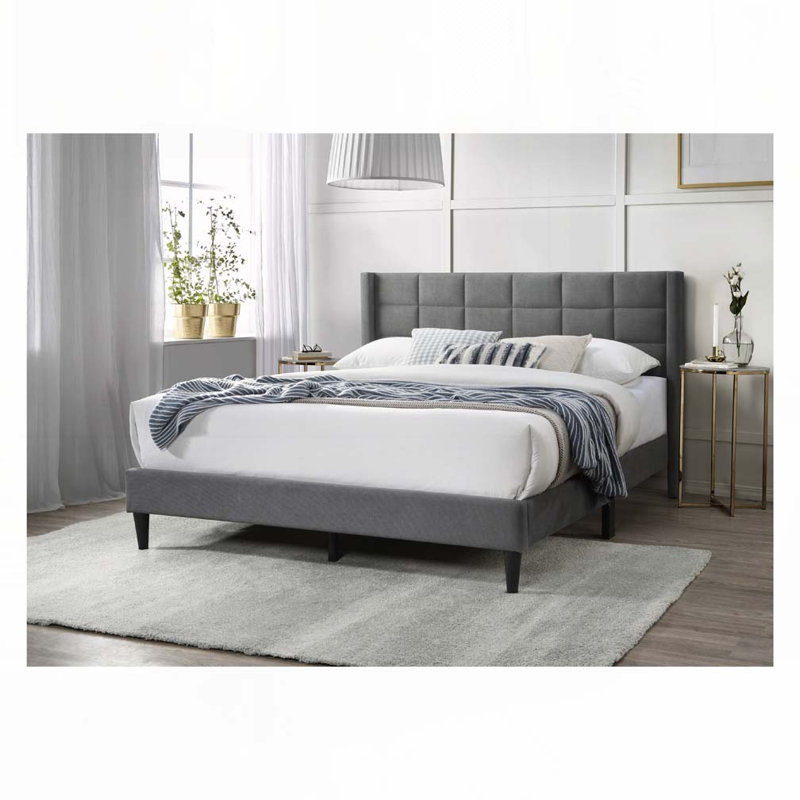 Burlap Fabric Upholstered Bed, Grey