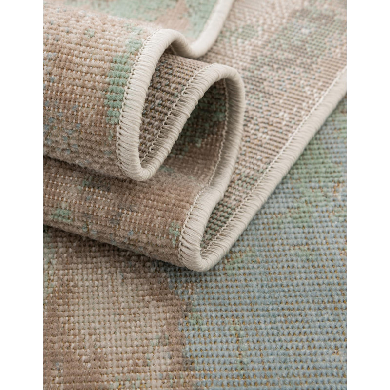 Brown/Teal Area Rug, Round 5'