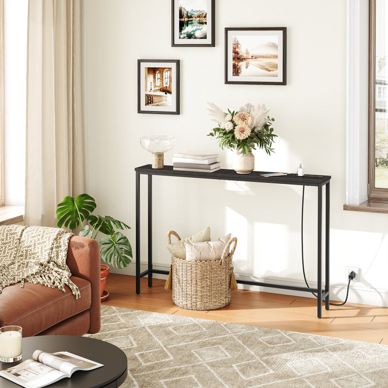 Corkhill 47.2'' Console Table with Power Outlets, Black