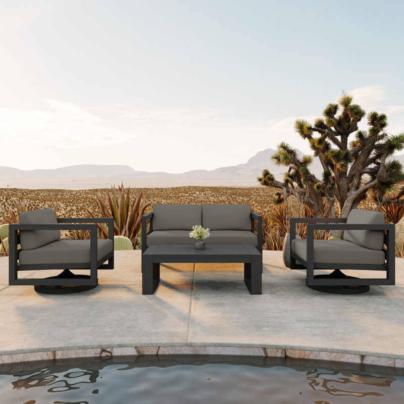 Avion 4 Piece Loveseat Set With Swivel, Canvas Charcoal Sunbrella® Canvas, Slate