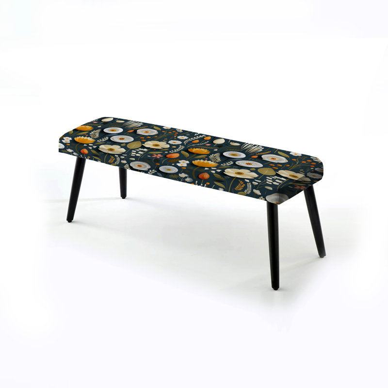 Banc noir et blanc à motif floral scandinave blanc et vert