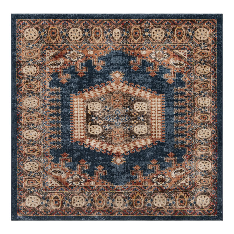 Vern Dark Blue/Brown Area Rug, Blue/Brown, Square 7'10"