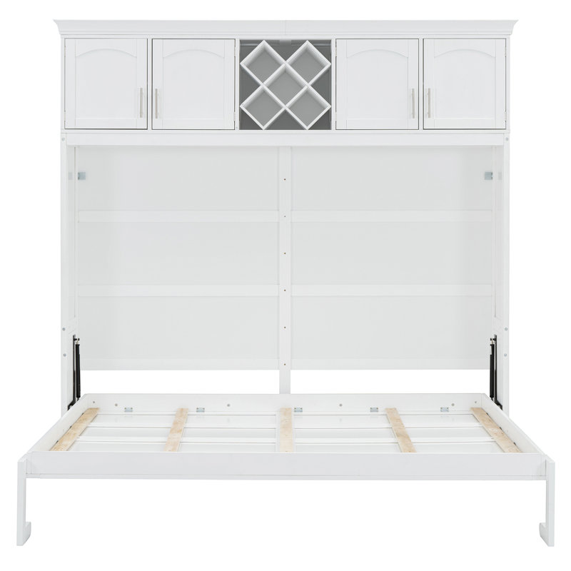 Murphy Bed Cabinet With Wine Rack, White