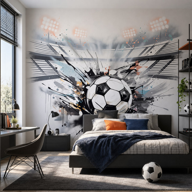 Décoration murale amovible Soccer Paint Stadium, 100 po x 96 po, Texturé non collé