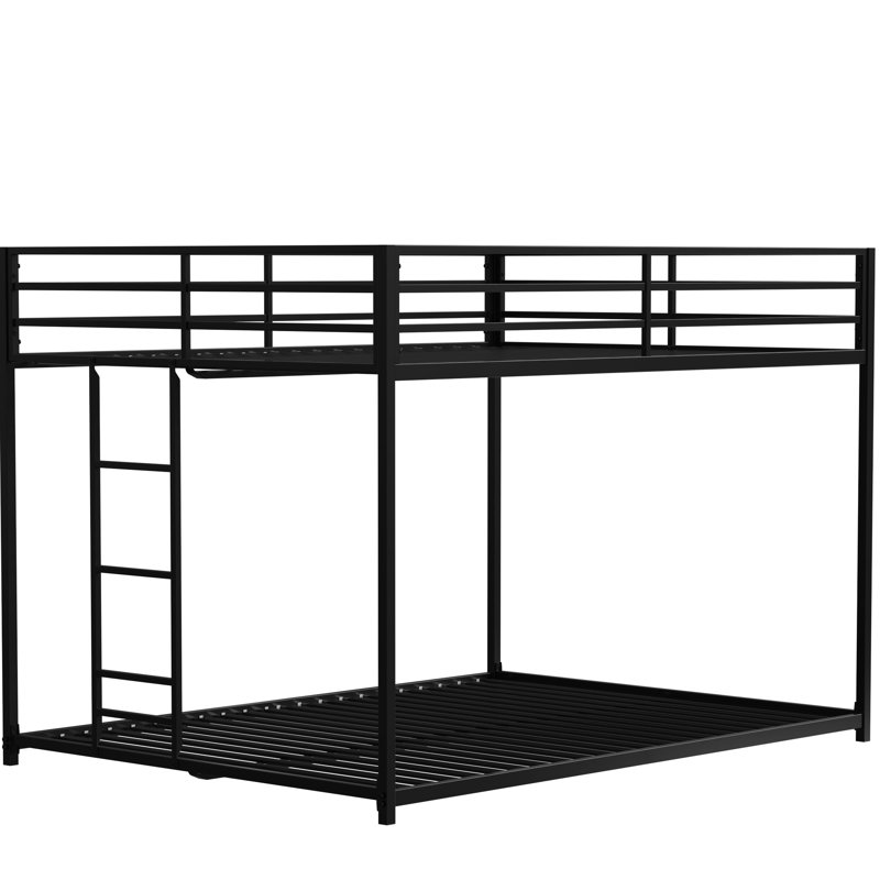 Lit superposé noir au-dessus de métal pour les jeunes, conception à profil bas, peu encombrant, mouvement facile, protection des garde-corps en métal, chambre idéale, escalade, garde-corps de longueur, structure solide