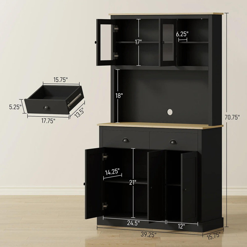 71" Tall Freestanding Kitchen Cabinet Black, Black