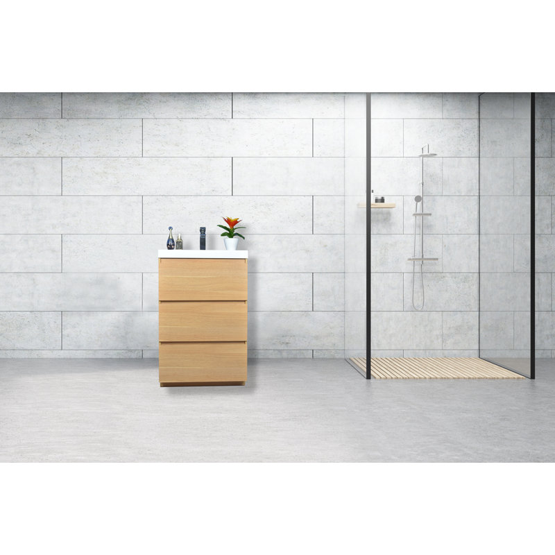 Ensemble de meuble-lavabo simple 24 po Hridhaan, Chêne Coburg