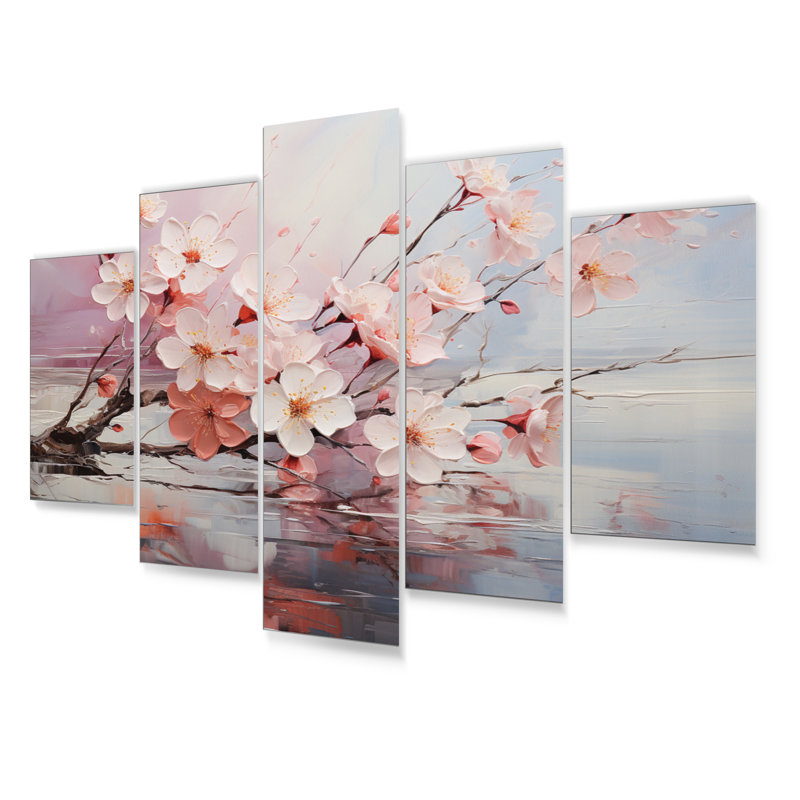 «Pink Cherry Blossom Romantic Impression II», ensemble d'art mural floral en métal