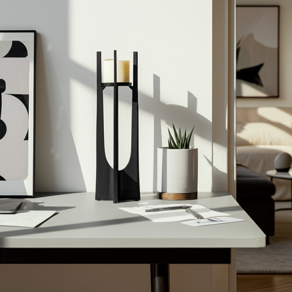 Modern Metal Solid Pillar Candle Holder, Gold, 16" H x 5" W x 5" D