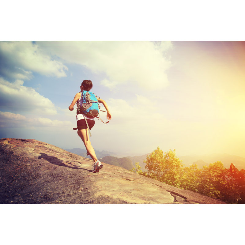 Hiking Woman Running by Lzf - Wrapped Canvas Print, 30cm H x 46cm W