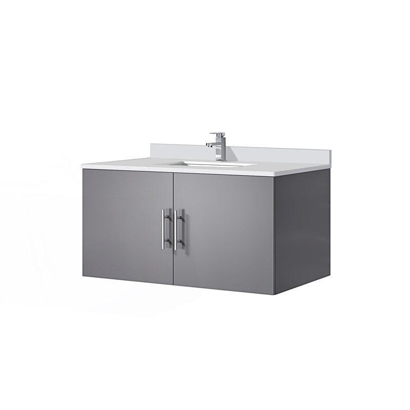 36 po X P 22 po Meuble-lavabo à 2 portes avec comptoir en quartz blanc et robinet, Gris foncé, Gris, 36"