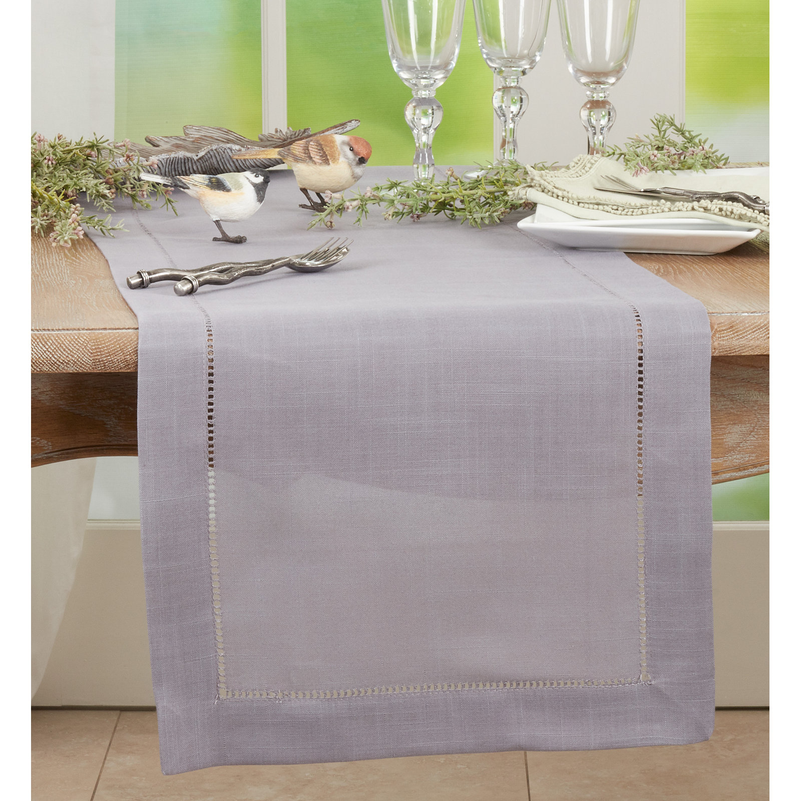 Emmeline Table Runnner, Gray, 98" L x 16" W