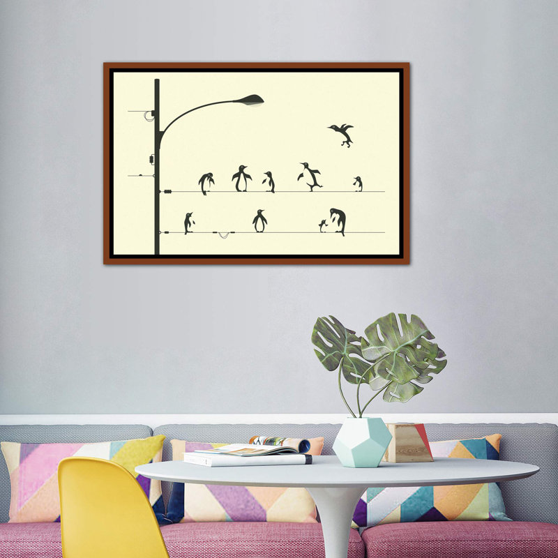 «Penguins on a Wire», art encadré, H 40 po x l 60 po x P 1,5 po, Classic Wood Framed Canvas