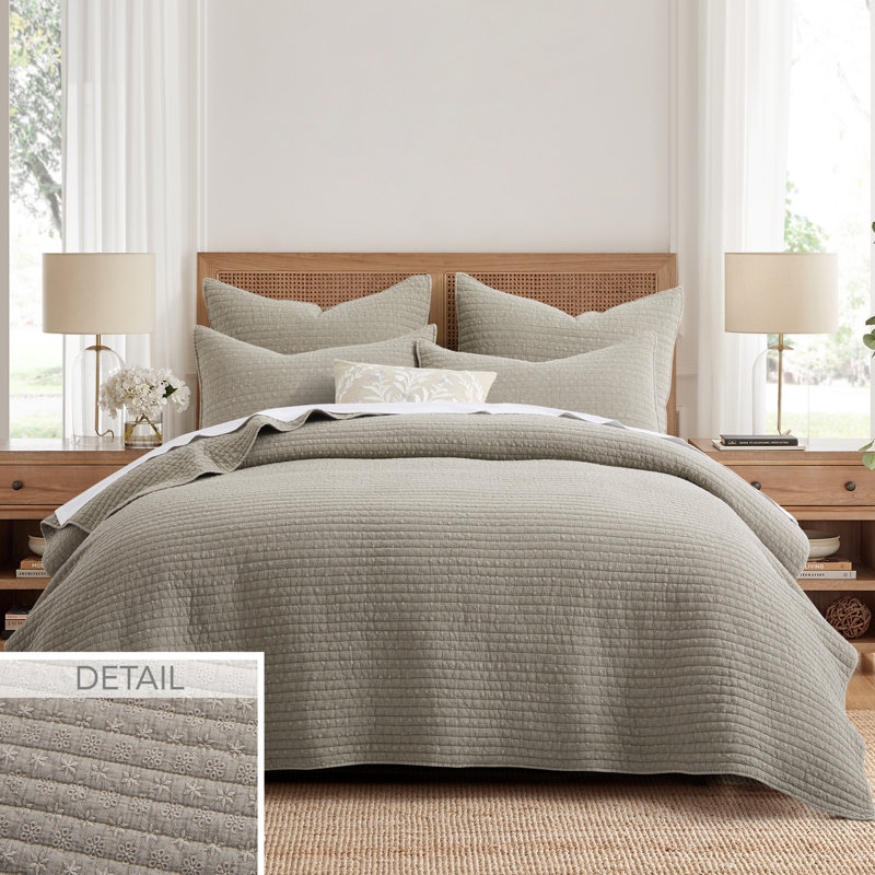 Eyelet Taupe Twin Quilt Set