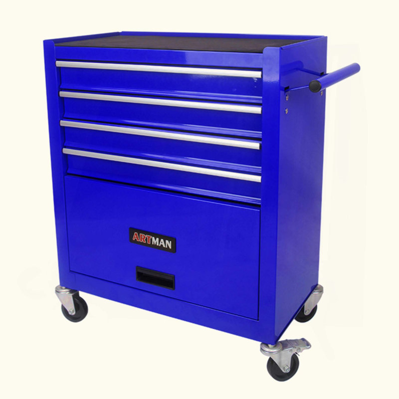 Chariot à outils multifonctionnel à 4 tiroirs avec roulettes, fabrication en acier durable et mobilité fluide pour une organisation efficace.