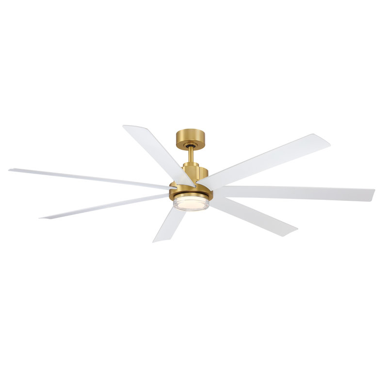 Pendry 72 inch Indoor/Outdoor Ceiling Fan with Matte White Blades - Brushed Satin Brass, White, Satin Brass