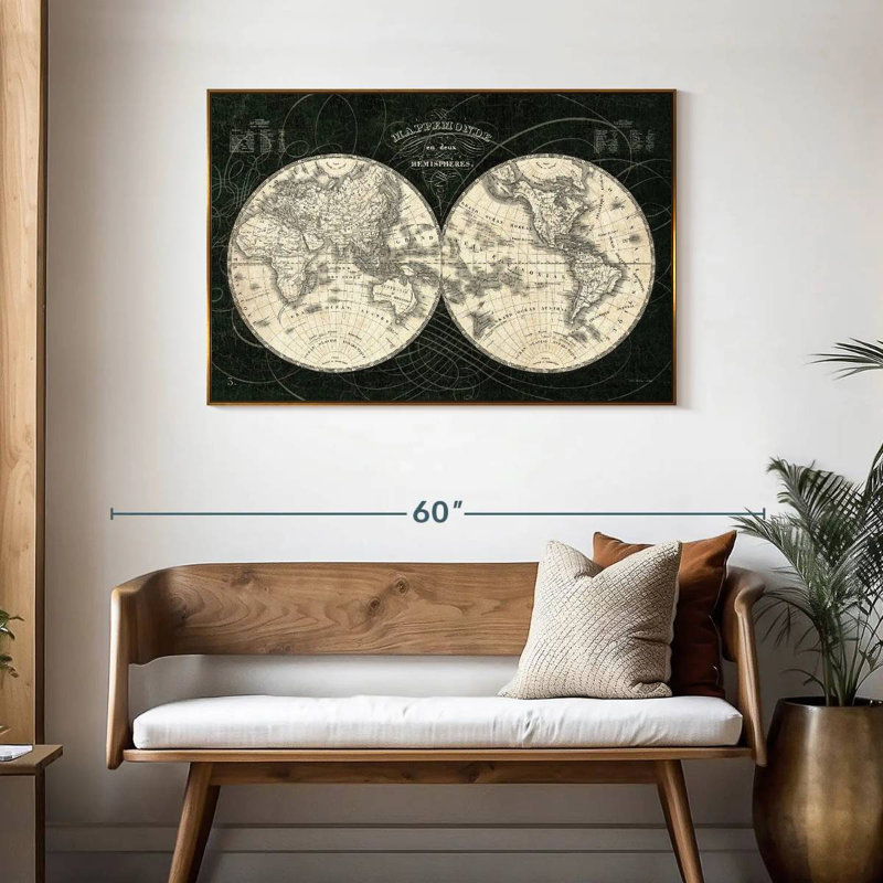 Monde français Licata noir et blanc, 25 po x 17 po, Cadre flottant doré