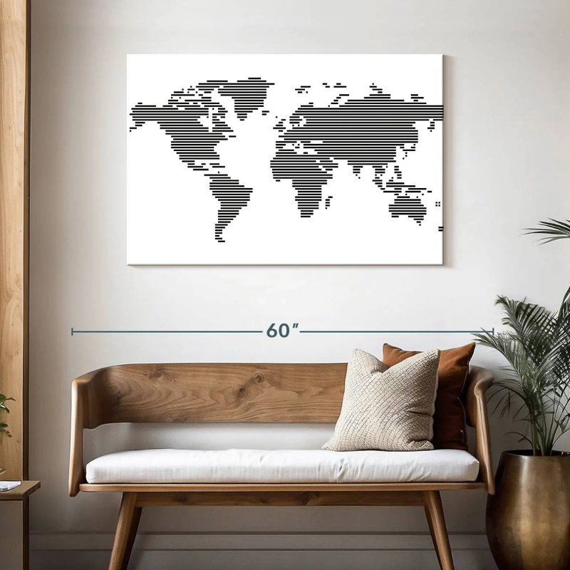 Carte du monde Aliaz BW Stripes, H 30 po x l 45 po