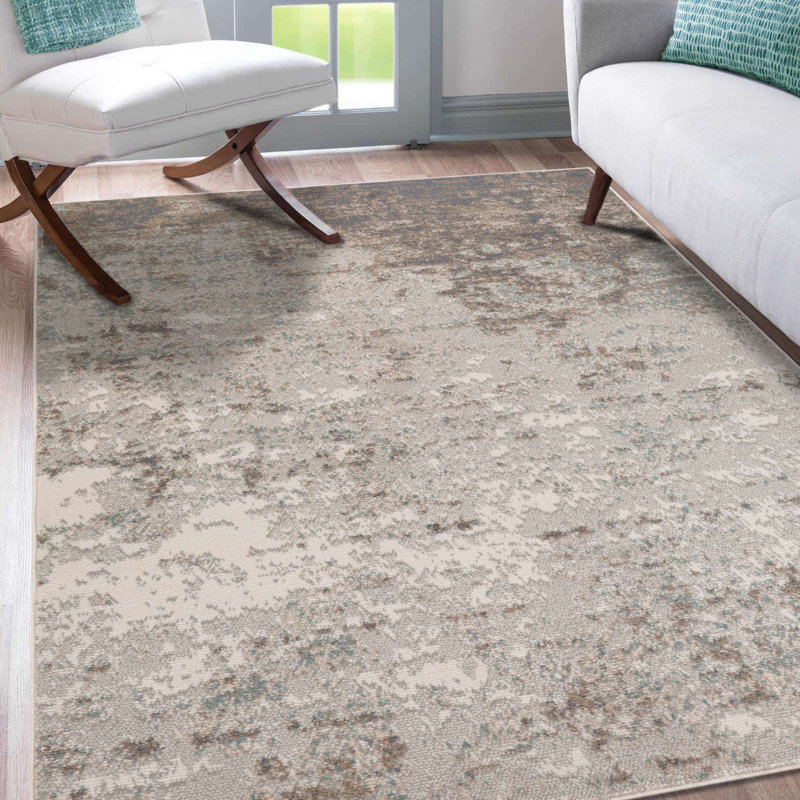 Tapis bleu / beige Nemohe, Rectangle 1 pi 10 po x 2 pi 11 po