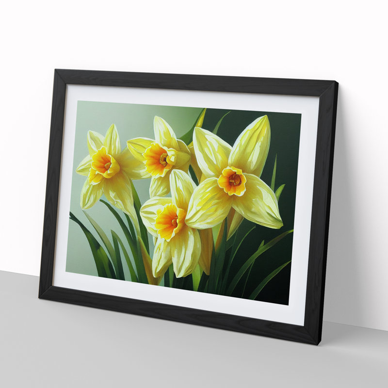 XH1022-7144X Pretty Daffodil Flowers - Single Picture Frame Print, 46cm H x 64cm W x 2cm D, Black Framed