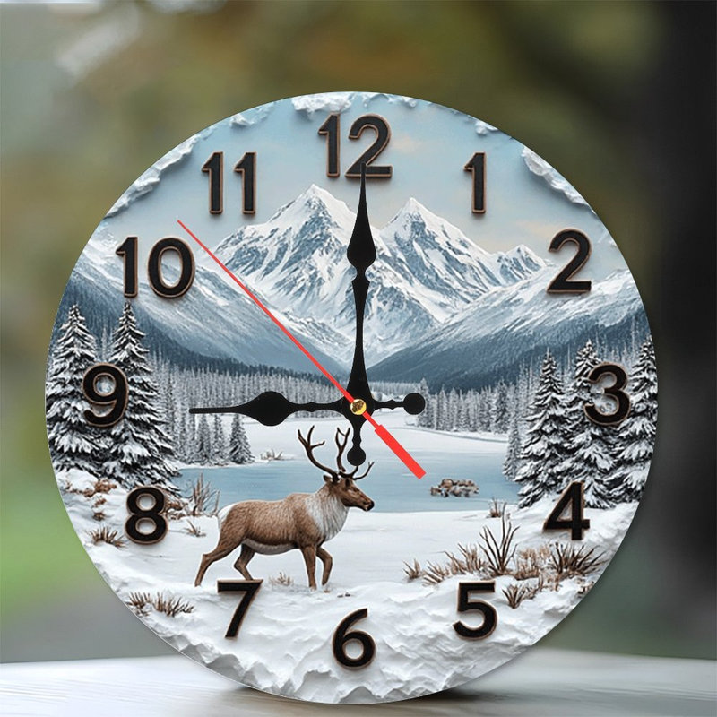 Décoration murale horloge de montagne Winter Reindeer