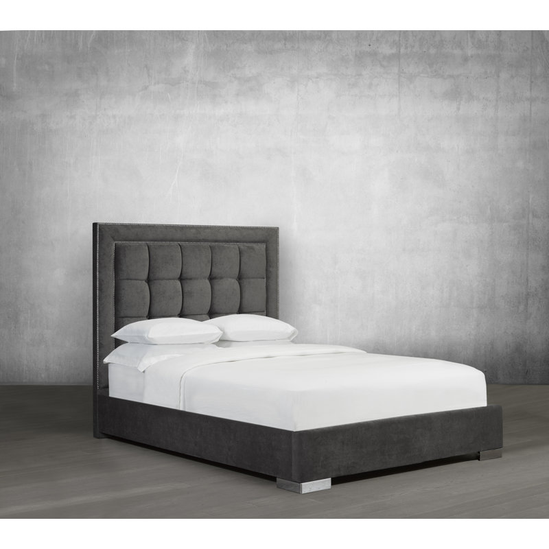 Lit plateforme tapissier touffeté, Ardoise, Grand
