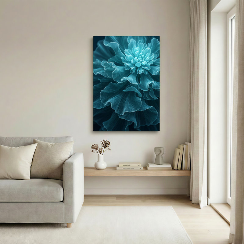 Art mural sur toile, pétales de fleurs bleu sarcelle, H 40 po x l 28 po