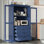 Armoire de rangement autoportante pour garde-manger avec portes en verre et 4 tiroirs intégrés