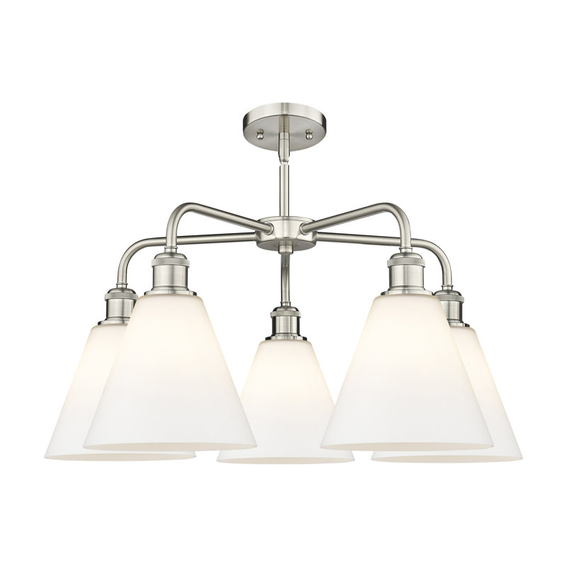 Lustre cône à 5 lumières Beva, Blanc mat, Nickel satiné