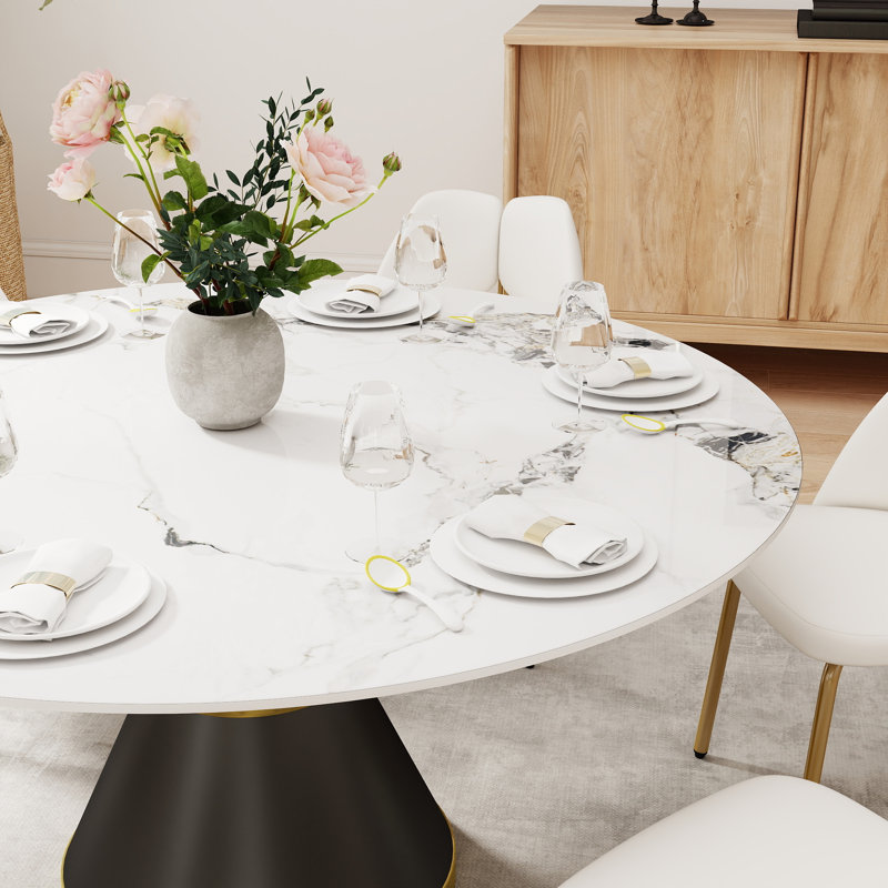 Table de salle à manger ronde en pierre pour salon moderne, maison, H 29,53 po x L 53,15 po x l 53,15 po, Patek blanc