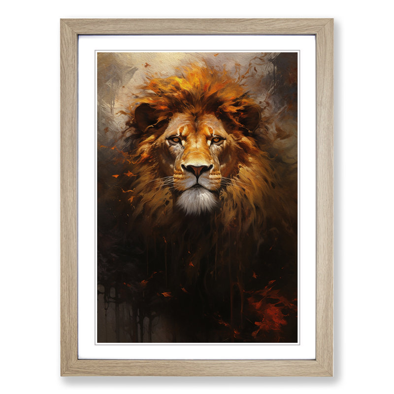 XYZ-FRM-V1223-4244 Lion Informel No.3 - Single Picture Frame Print on Wood, Oak, 34cm H x 25cm W x 2cm D