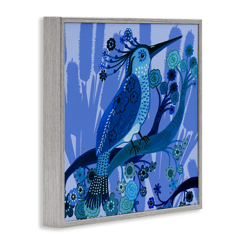 Giclée d'oiseau bleu de style populaire, design par Kay Widdowson, Estampe numérique Farmhouse, H 17 po x l 17 po