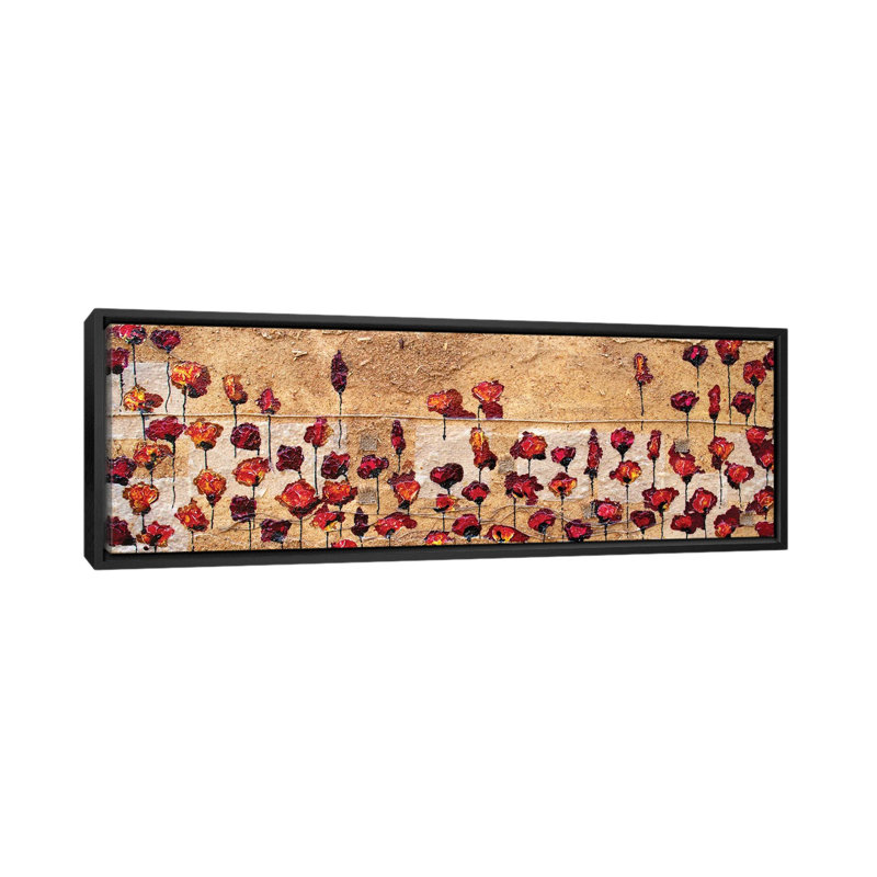 Poppies Oizzontale Segatura 1 Piece Panoramic Painting on Canvas, 30.48 cm H x 91.44 cm W, Black Framed