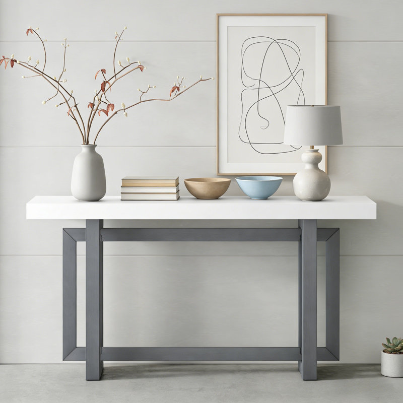 59.1''Rectangle Design Console Table, White, Dark Gray