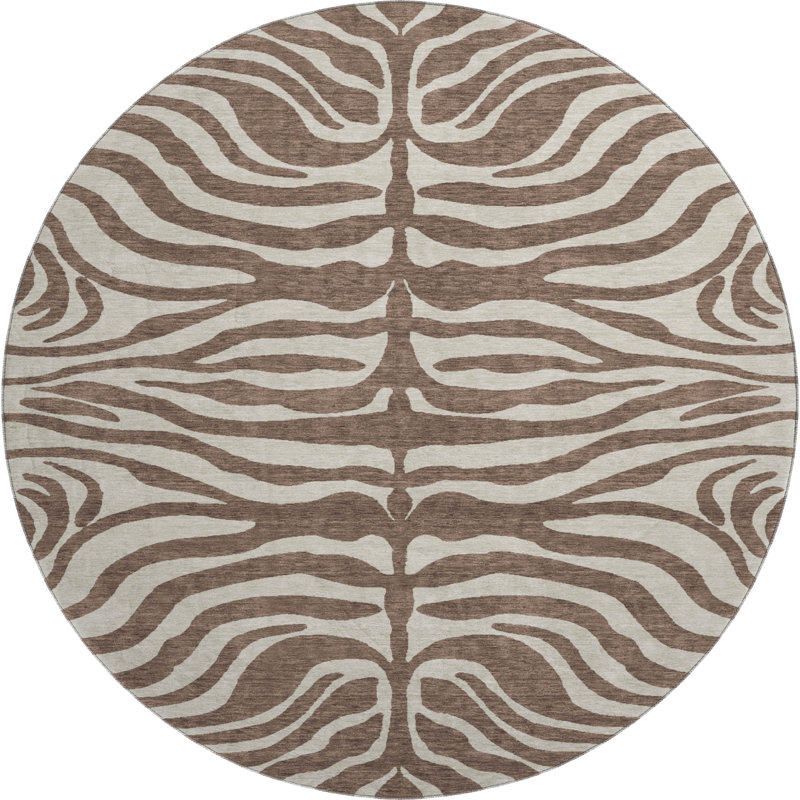 Premium Machine Washable Goulven AMF1042 Animal Print Rug, Round 8'
