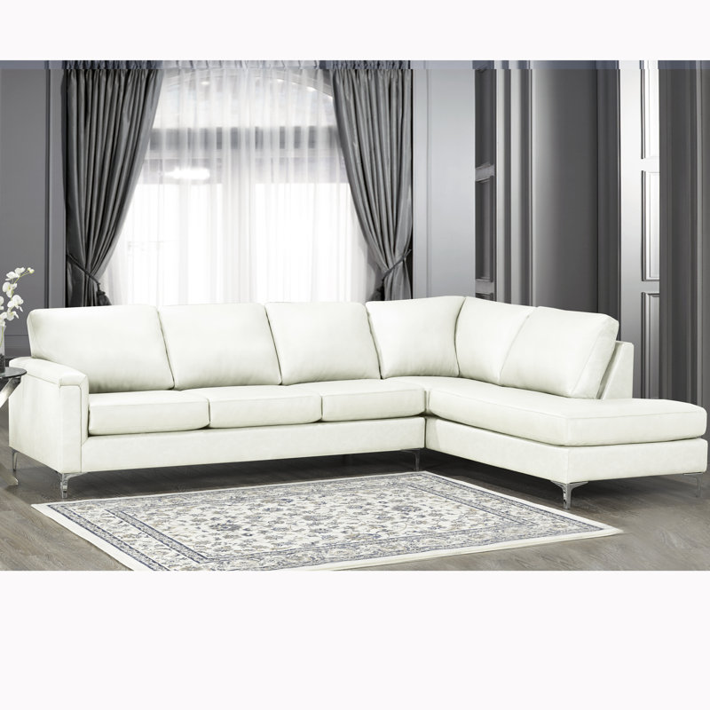 Platte Upholstered L-Shaped Sectional Right Hand Facing, Snow Genuine Leather