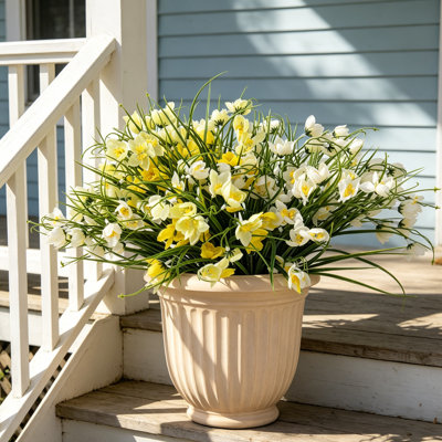 8 Bundles Artificial Flowers for Outdoor Indoor, 14.96" UV Resistant Faux Magnolia Floral Stems with Grass for Window Box Garden Porch Home Decoration